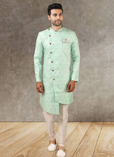 Sea Green Colour Stylish Wedding Wear Latest Indo Western Collection 1419